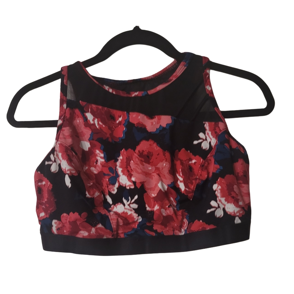 Livi Active Floral Mesh Insert Sports Bra - Black & Red